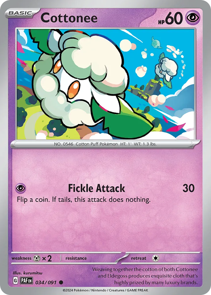 Cottonee #34, Paldean Fates Reverse Holo