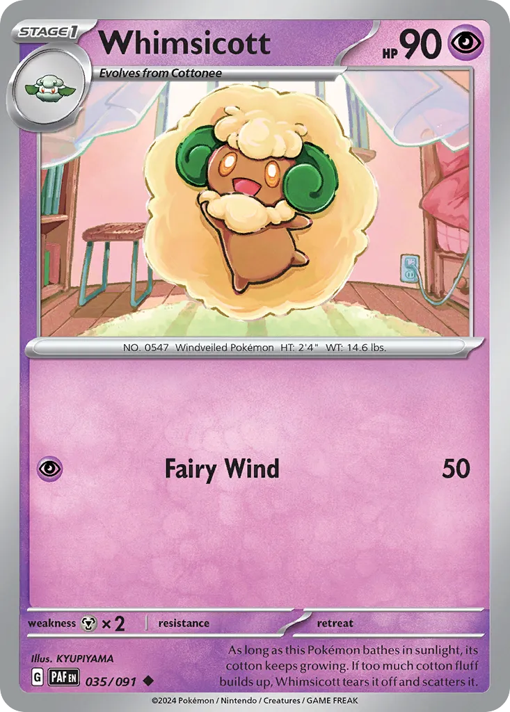Whimsicott #35, Paldean Fates Reverse Holo