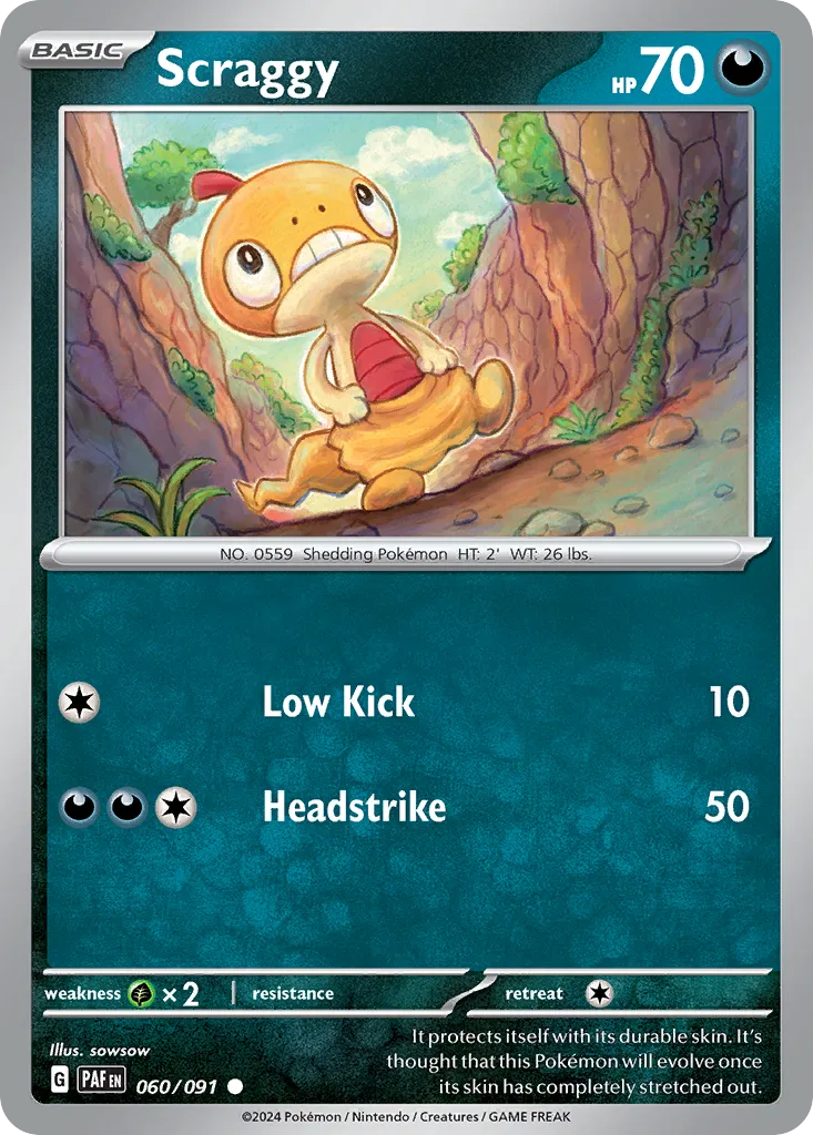 Scraggy #60, Paldean Fates Reverse Holo