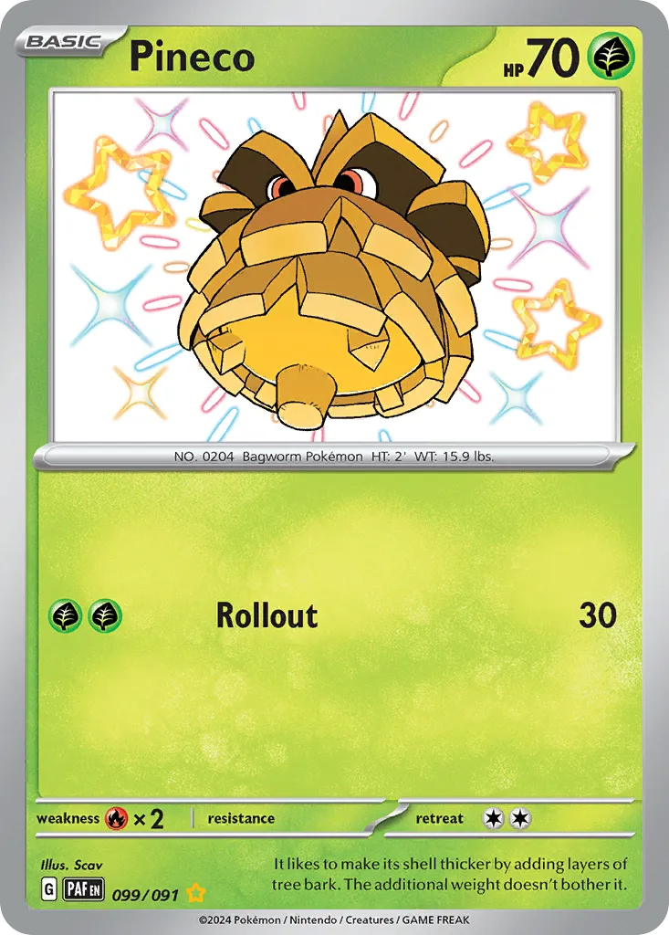 Pineco #99, Paldean Fates Shiny Rare