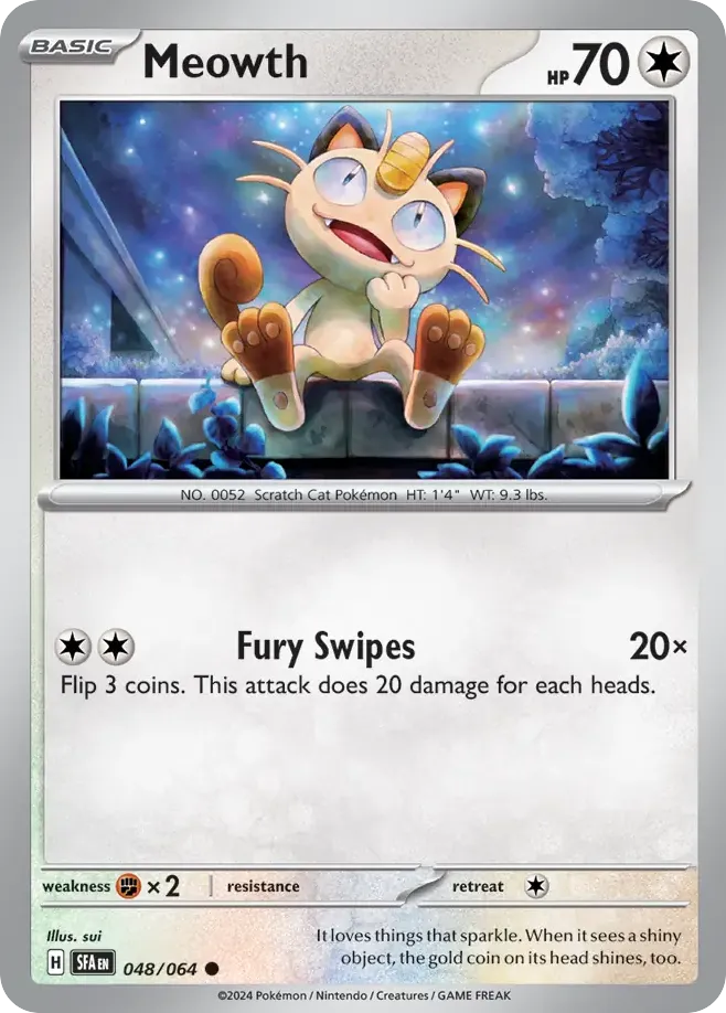 Meowth #48, Shrouded Fable Reverse Holo