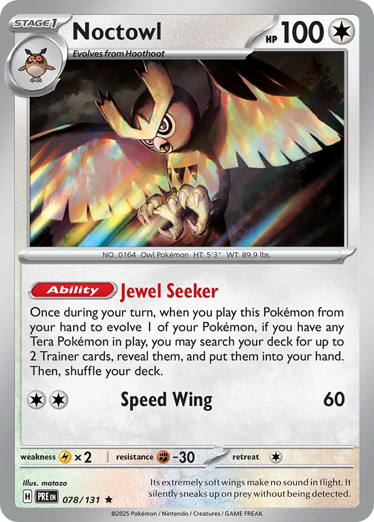 Noctowl #78, Prismatic Evolutions Poke Ball Reverse Holo