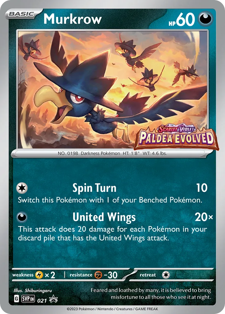 Murkrow #21, Scarlet & Violet Black Star Promos Paldea Evolved Prerelease-Staff