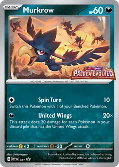 Murkrow #21, Paldea Evolved Prerelease-Staff