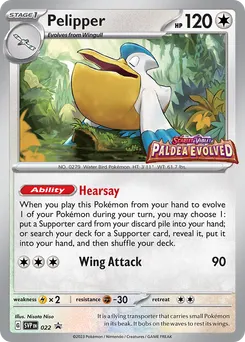 Pelipper #22, Paldea Evolved Prerelease-Staff