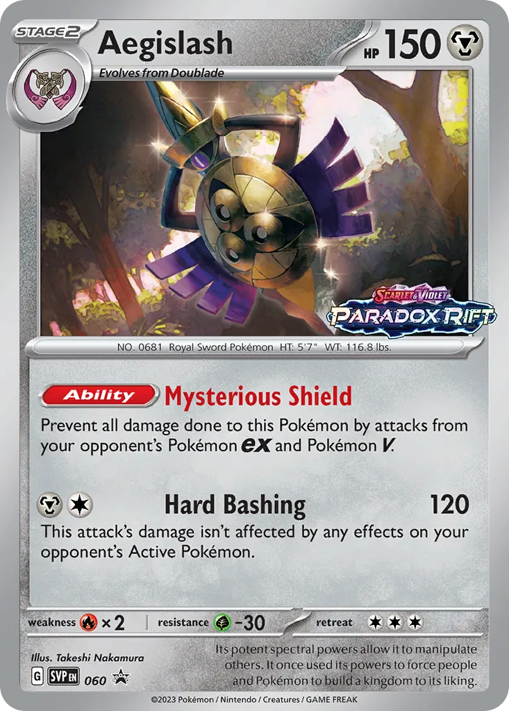 Aegislash #60, Scarlet & Violet Black Star Promos Paradox Rift Prerelease-Staff