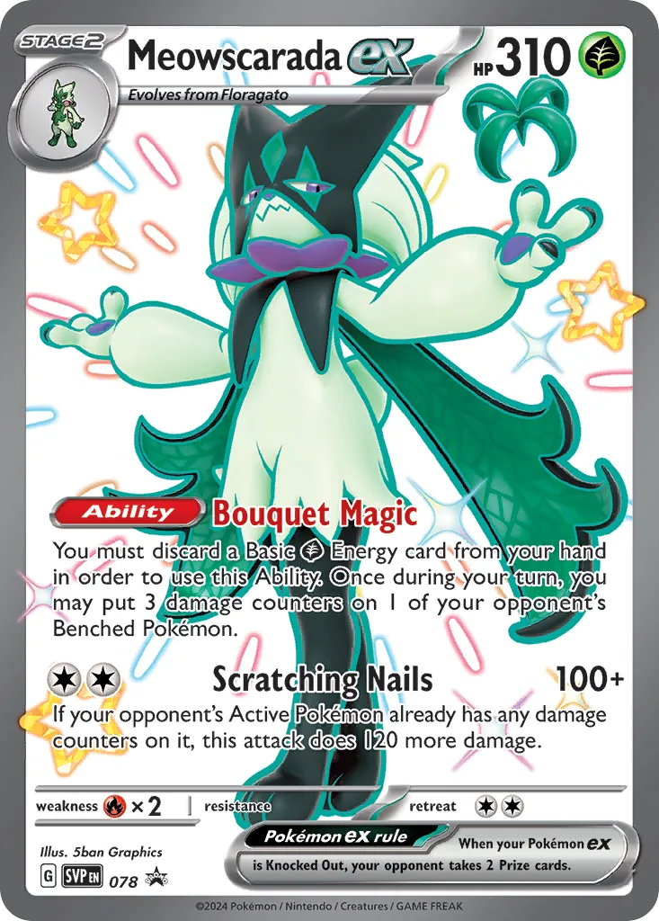 Meowscarada ex #78, Scarlet & Violet Black Star Promos Paldean Fates Meowscarada EX Premium Collection