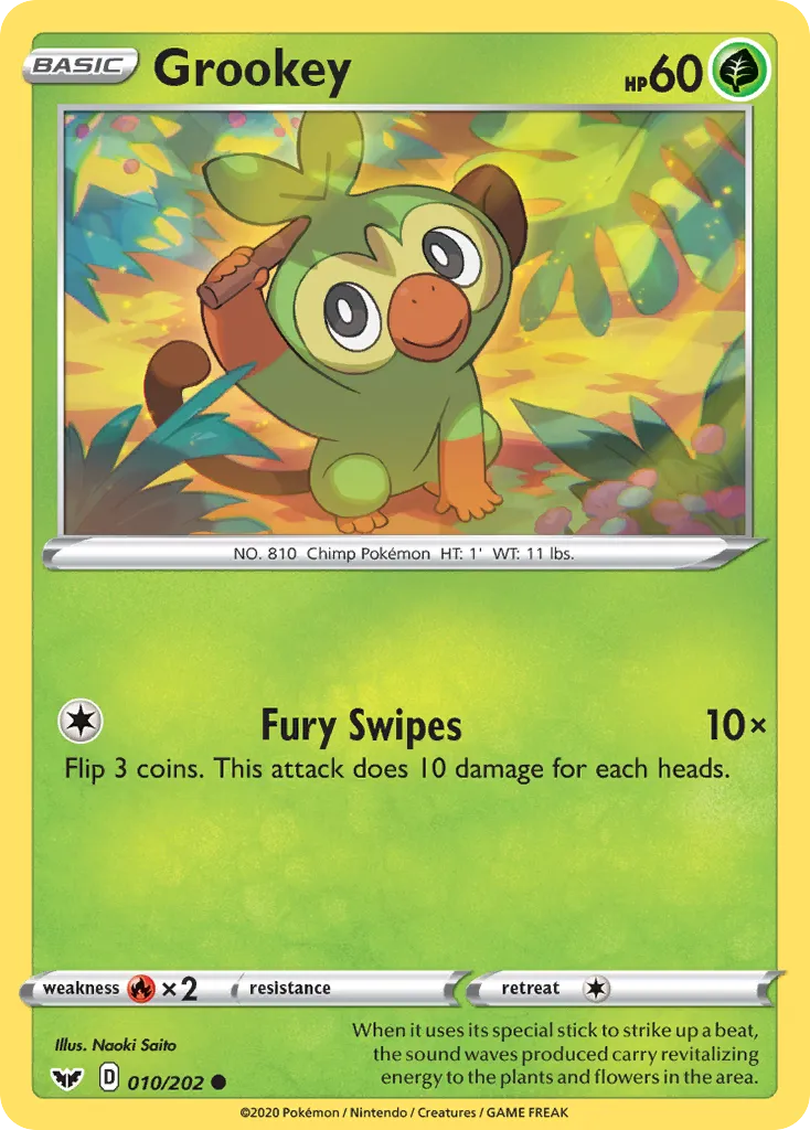 Grookey #10, Sword & Shield Reverse Foil