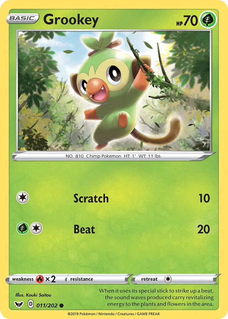 Grookey #11, Sword & Shield Reverse Foil