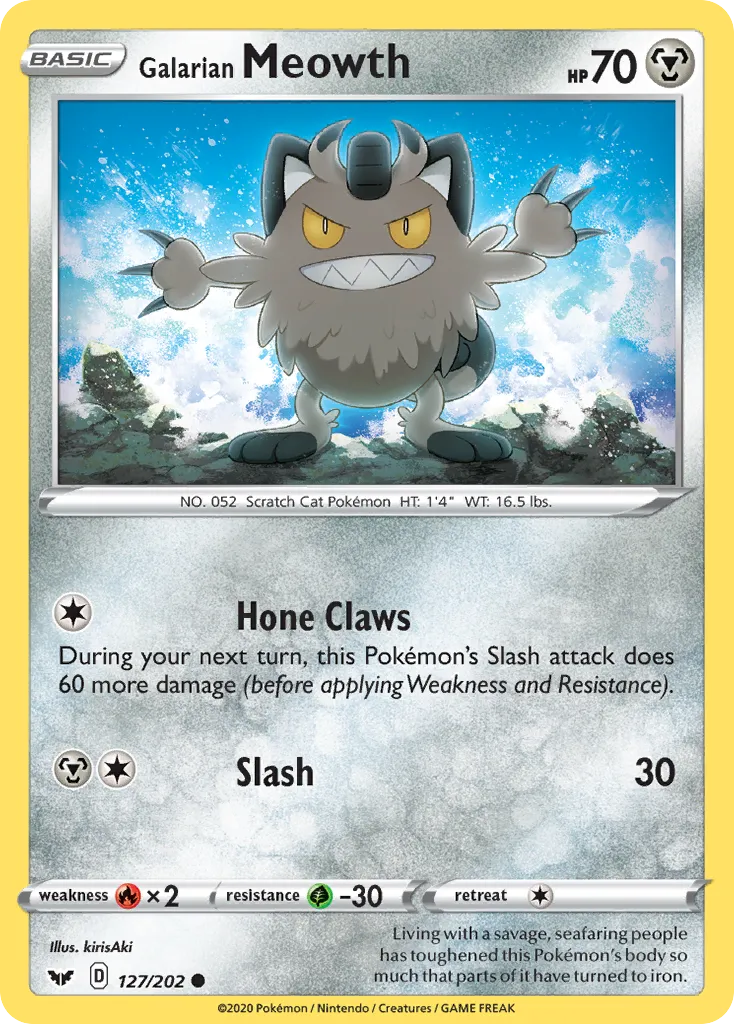 Galarian Meowth #127, Sword & Shield Reverse Foil
