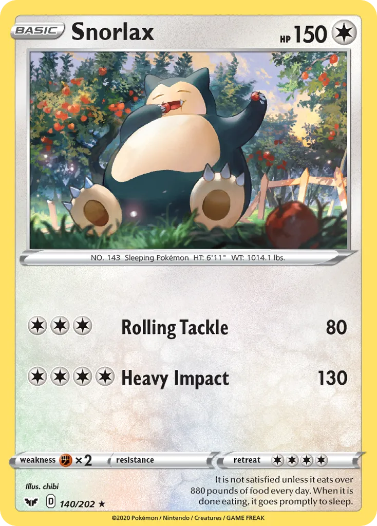 Snorlax #140, Sword & Shield Reverse Foil