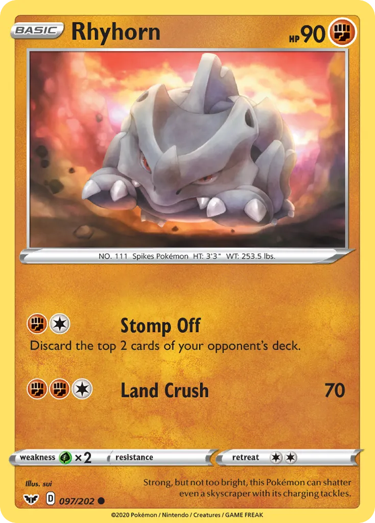 Rhyhorn #97, Sword & Shield Reverse Foil