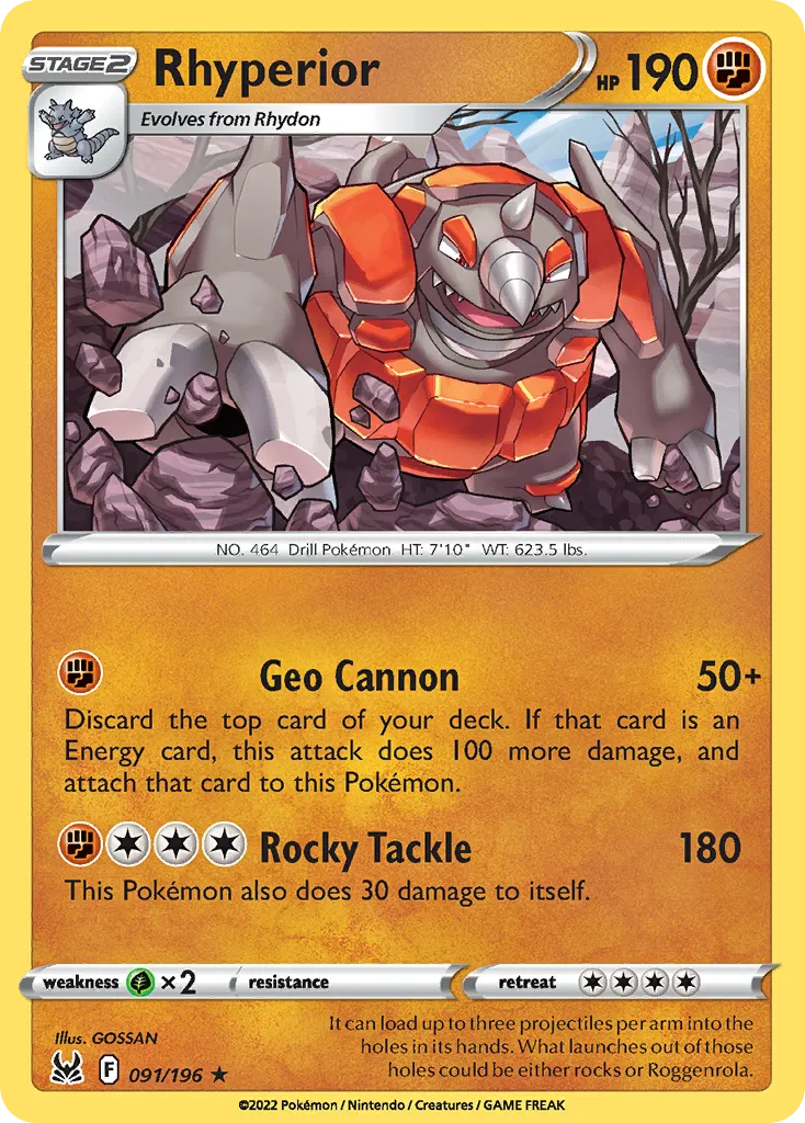 Rhyperior #91, Lost Origin Reverse Foil