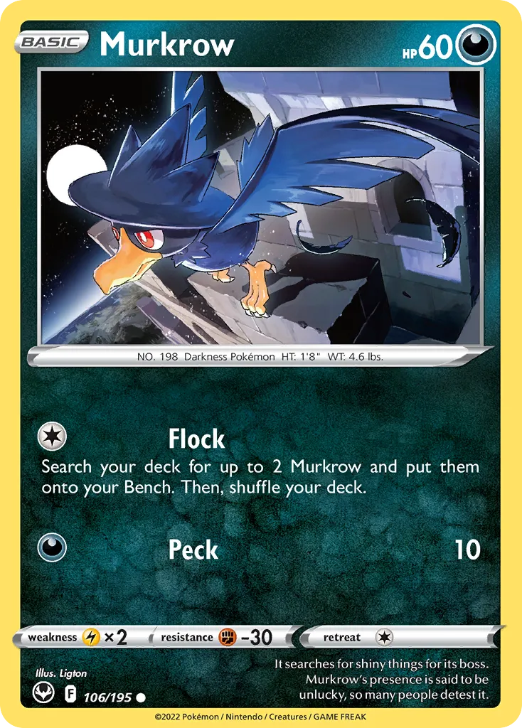 Murkrow #106, Silver Tempest Reverse Foil