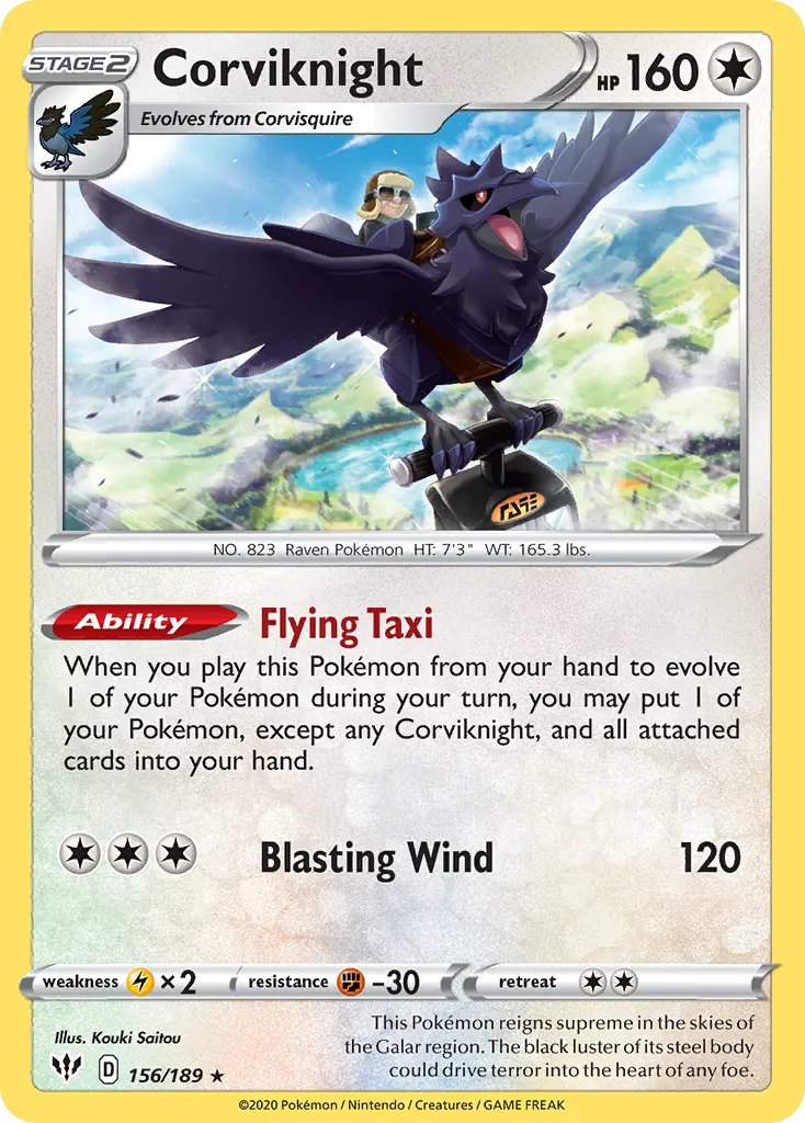 Corviknight #156, Darkness Ablaze Reverse Foil