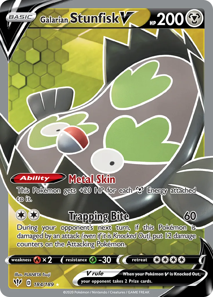 Galarian Stunfisk V #184, Darkness Ablaze