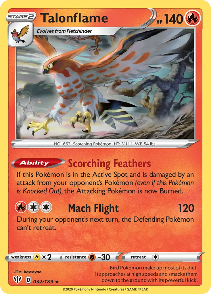Talonflame #32, Darkness Ablaze Reverse Foil