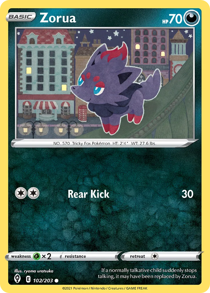Zorua #102, Evolving Skies Reverse Foil