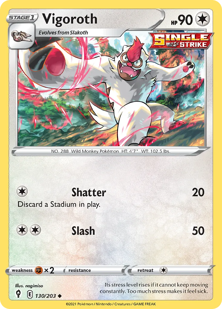 Vigoroth #130, Evolving Skies Reverse Foil