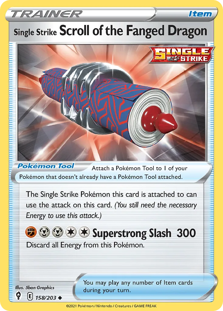 Single Strike Scroll of the Fanged Dragon #158, Evolving Skies Reverse Foil