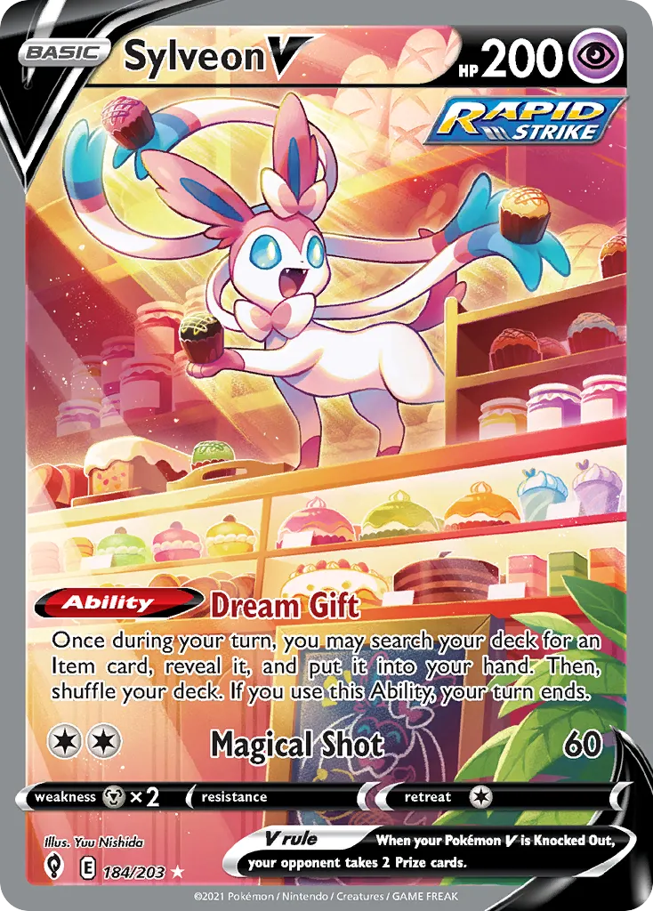 Sylveon V #184, Evolving Skies Inverted Back