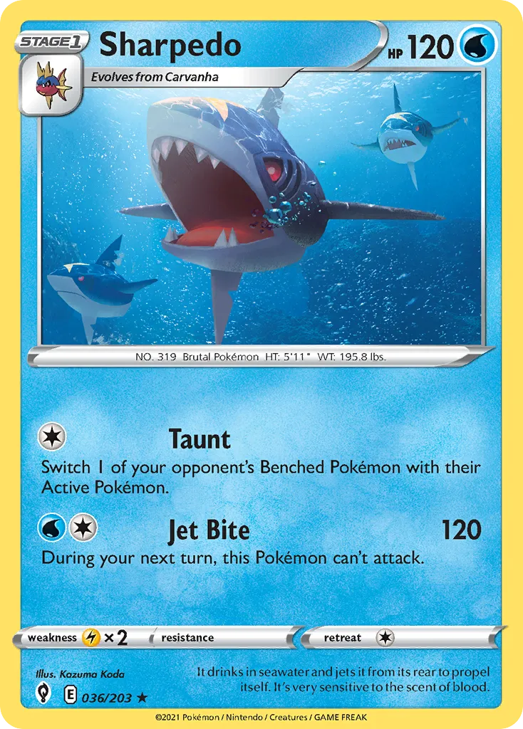Sharpedo #36, Evolving Skies Reverse Foil