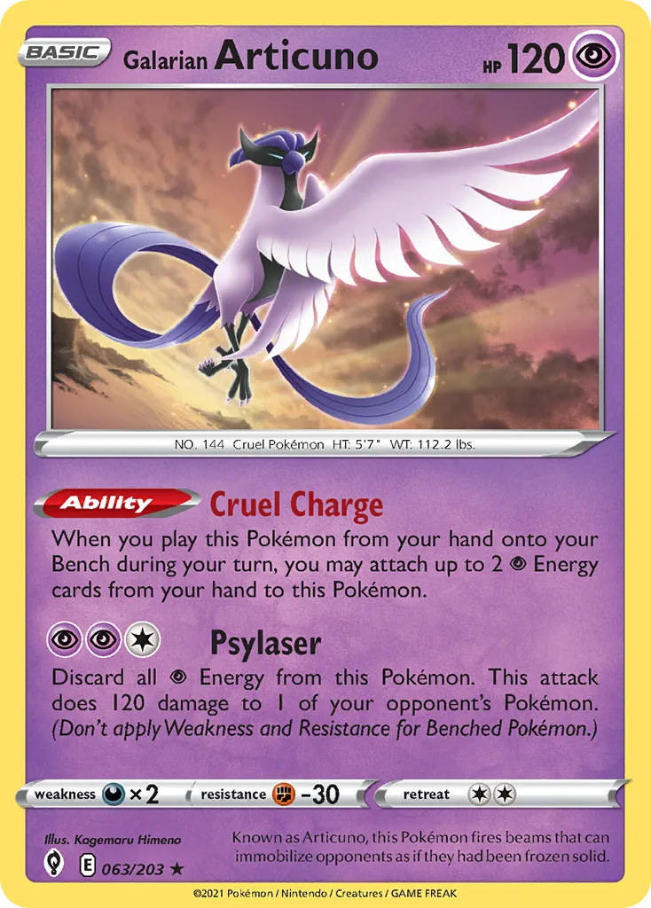 Galarian Articuno #63, Evolving Skies Reverse Foil
