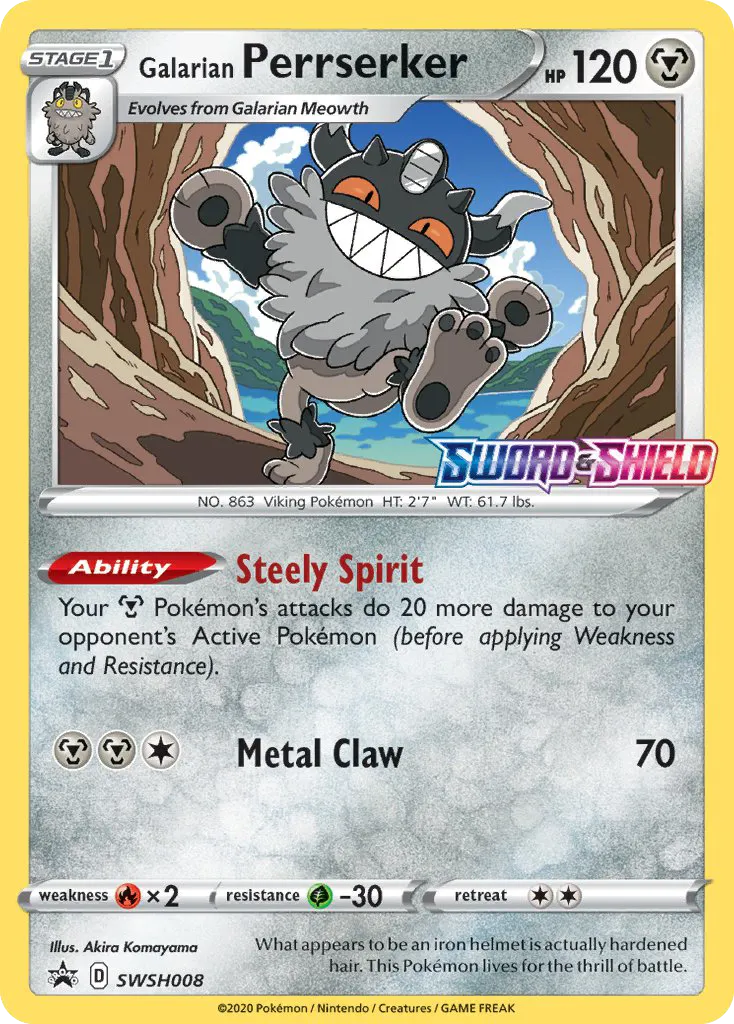 Galarian Perrserker #SWSH008, SWSH Black Star Promos Prerelease