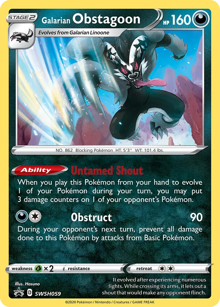 Galarian Obstagoon #SWSH059, SWSH Black Star Promos Champion's Path Special Pin Collection