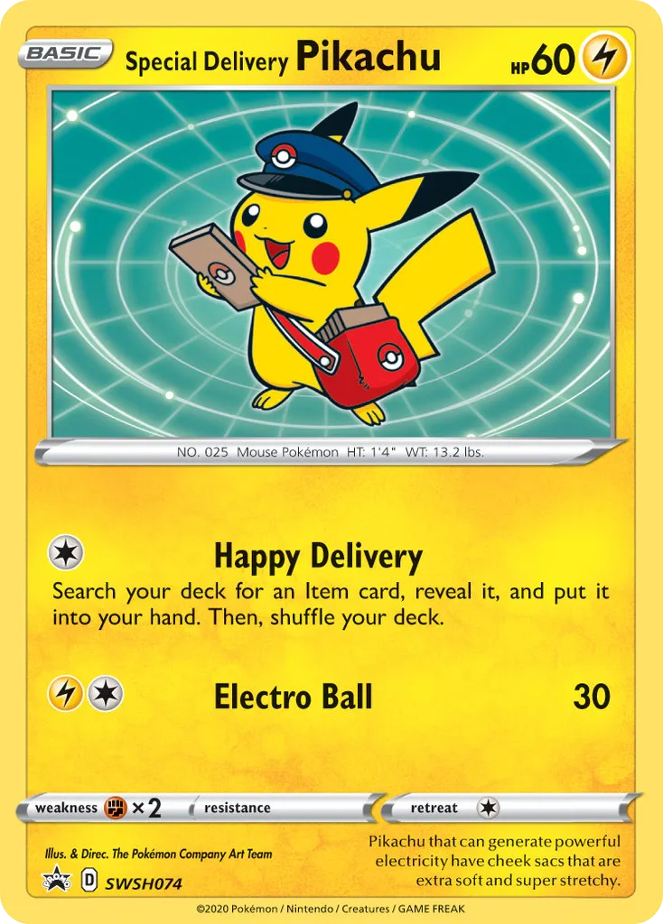 Special Delivery Pikachu #SWSH074, SWSH Black Star Promos Pokemon Center Canada
