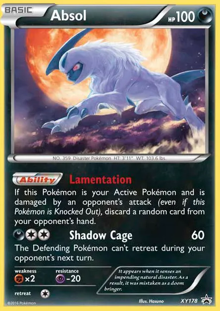 Absol #XY178, XY Black Star Promos Alola Collector's Pin 2 Pack Blister