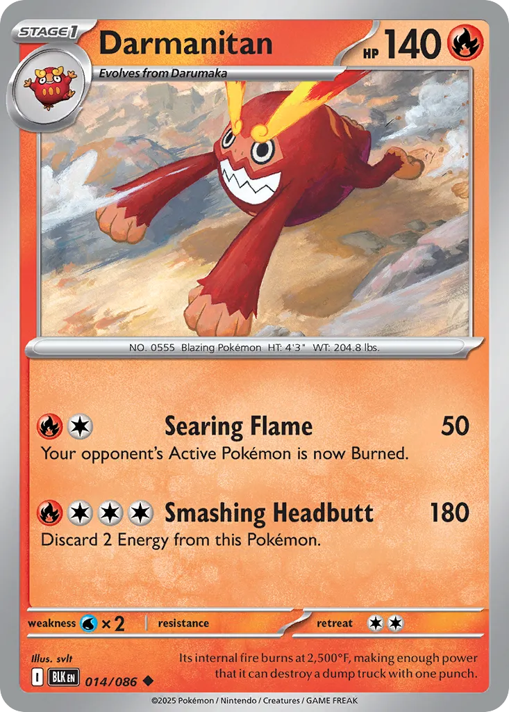 Darmanitan #14, Black Bolt Master Reverse Holo