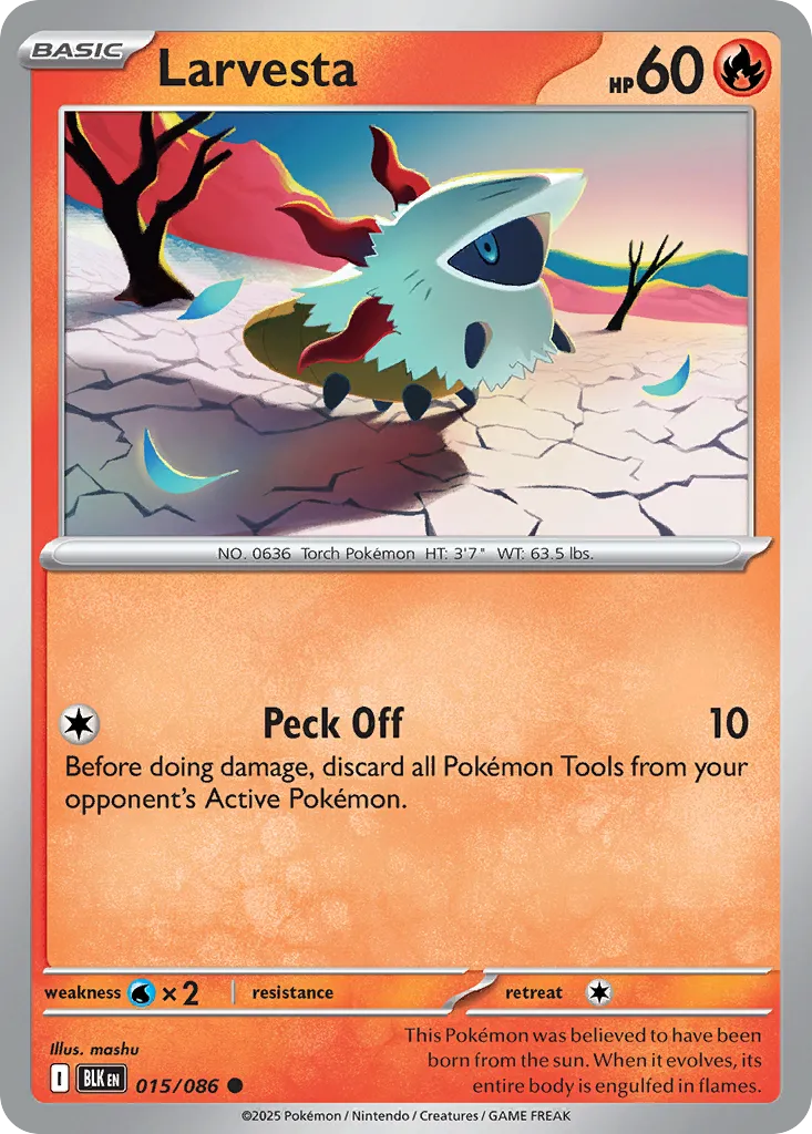 Larvesta #15, Black Bolt Poke Reverse Holo